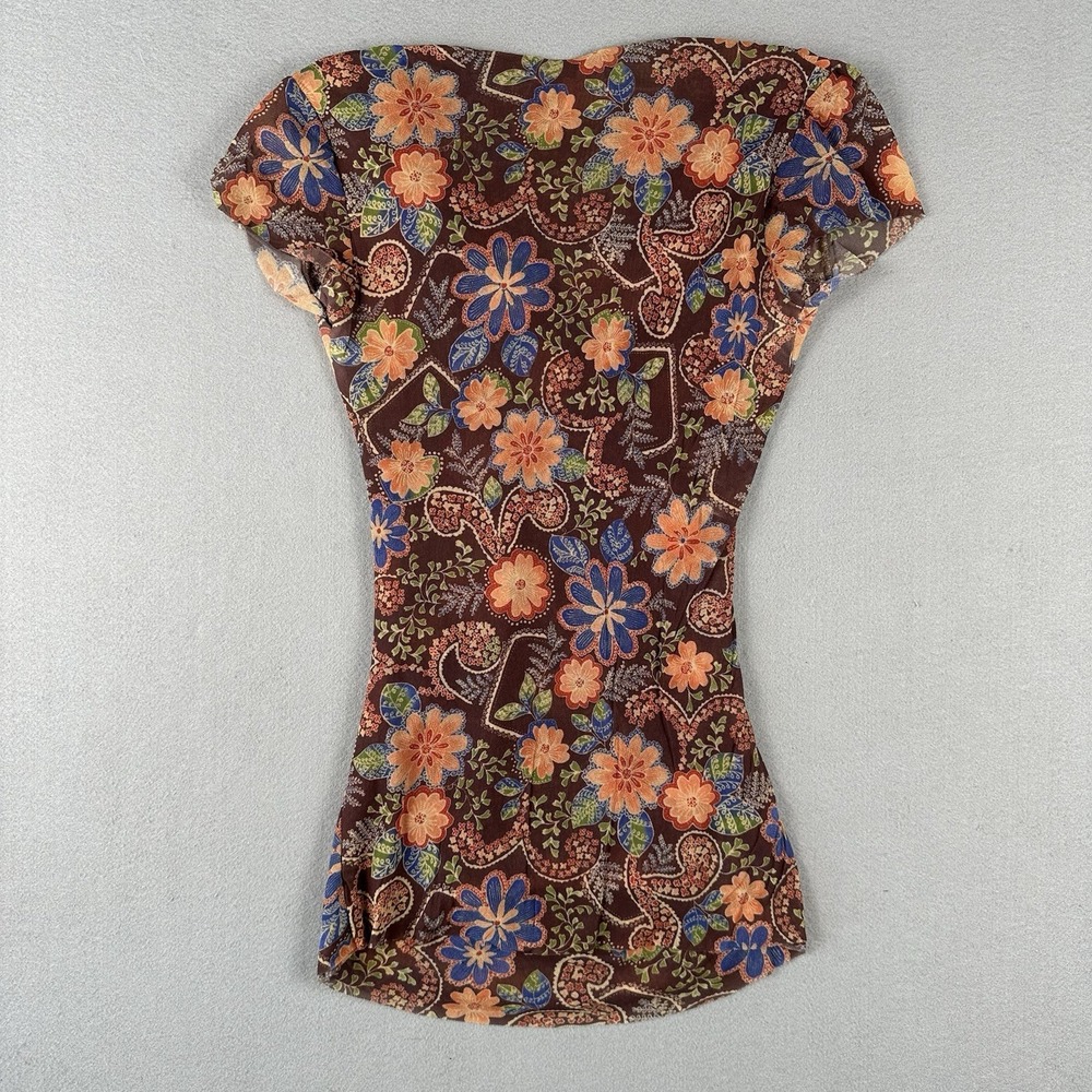 Vtg Y2K Sweet Pea Mesh Baby Doll Tunic V Neck Women's Medium Multicolor Paisley - Picture 16 of 16